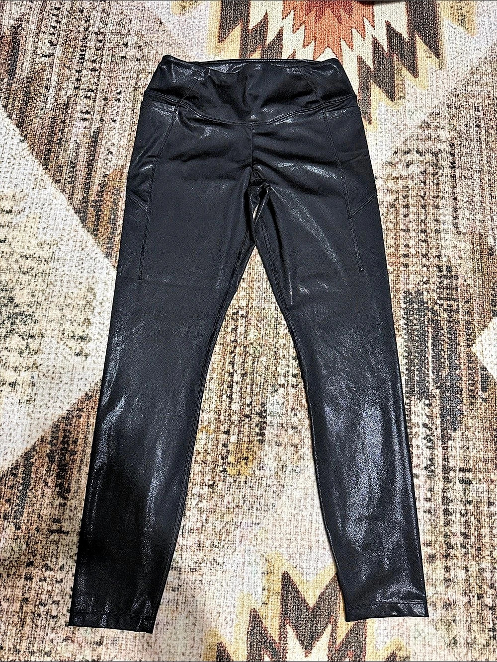 Pink Active Black Faux Leather Leggings Like New
